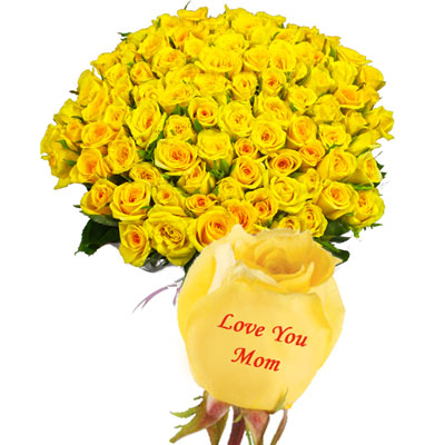 "Talking Roses (Print on Rose) (100 Yellow Rose) Love You Mom - Click here to View more details about this Product
